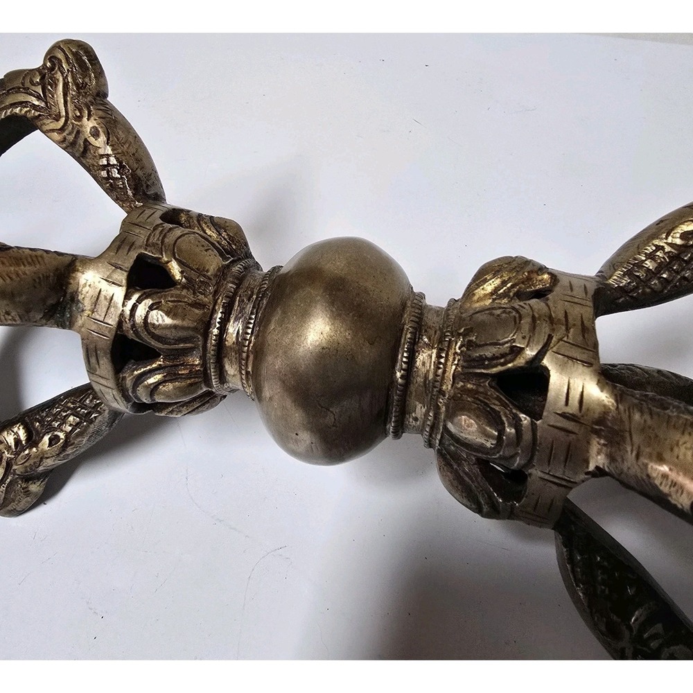 Antique Brass Tibetan Buddhist 5 pronged Vajra/Dorje 13" - Picture 4 of 16